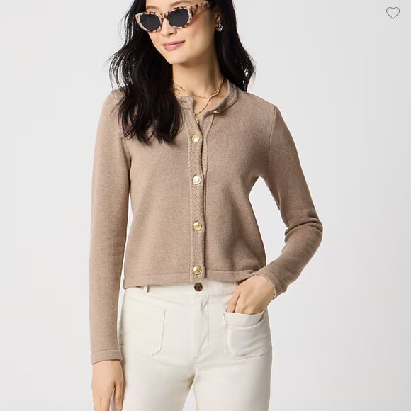 J. Crew Sweaters - J. Crew Cream/Tan Cotton-Blend Cardigan Sweater Lady Jacket w/ Gold Buttons - L